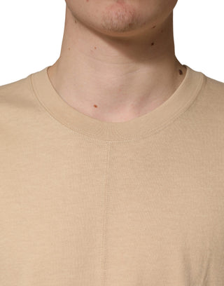 Camiseta beige de algodón con cuello redondo y corte oversize