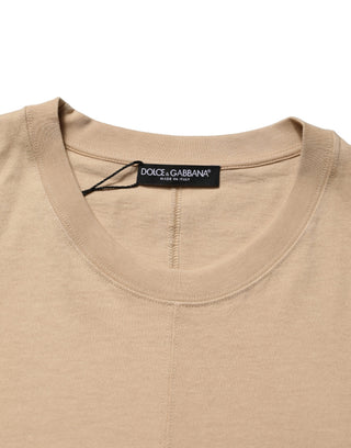 Camiseta beige de algodón con cuello redondo y corte oversize