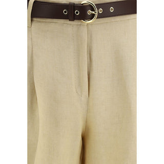 Beige Leinen Freizeithose