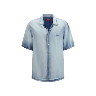 Camisa de manga corta de lyocell azul