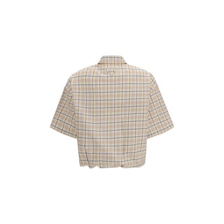 Camisa beige con estampado de tela