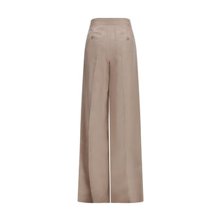 Beige Silk Casual Pants