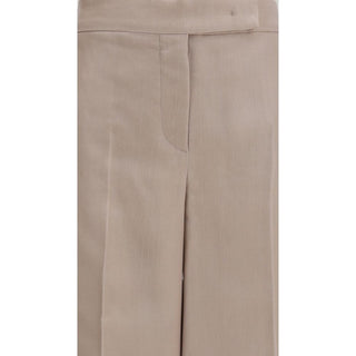 Beige Silk Casual Pants
