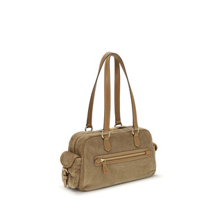 Beige Baumwoll-Schultertasche