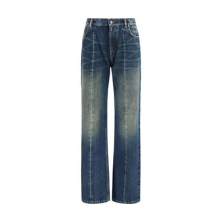 Blue Cotton Straight-Leg Jeans