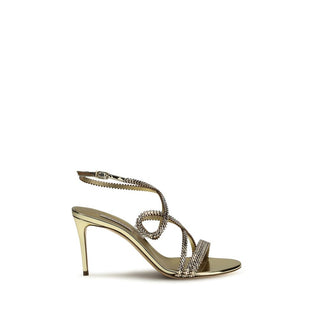 Goldfarbene Kalbsleder-Sandalen mit Stilettoabsatz aus Bos Taurus