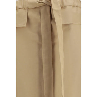 Beige Cotton Midi Skirt
