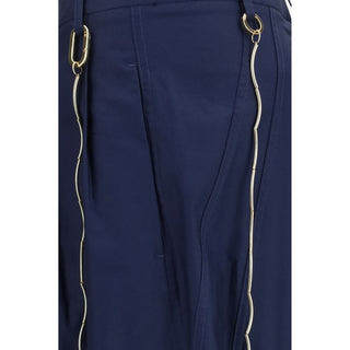 Blue Cotton Casual Pants