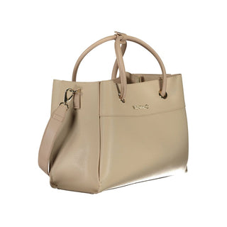 Beige Polyurethane Women's Bag with Handles and Compartments