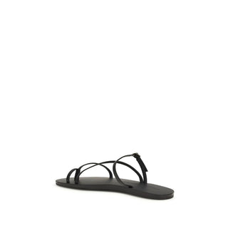 Black Calf Leather Bos Taurus Flat Sandals