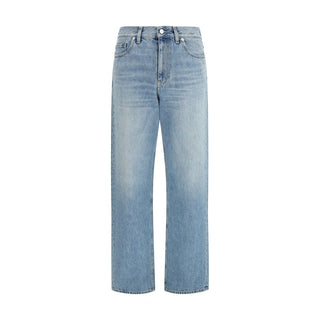 Jeans de pierna recta de algodón azul
