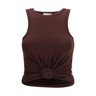 Brown Cotton Sleeveles T-Shirt