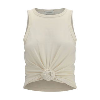 Beige Cotton Sleeveles T-Shirt