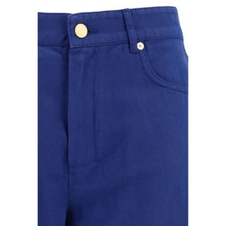 Blue Cotton Casual Pants