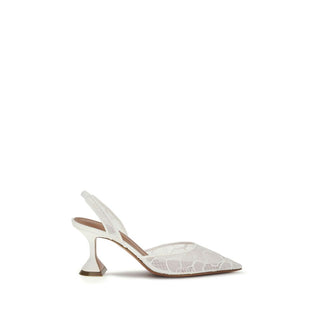 Zapatos de tacón medio de tela blanca