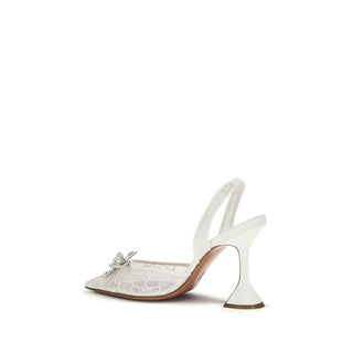 White Cotton Stiletto Heel Sandals