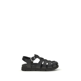 Sandalias planas de cuero de becerro Bos Taurus negras