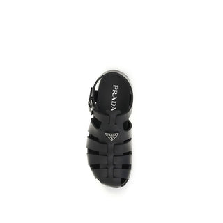 Black Calf Leather Bos Taurus Flat Sandals