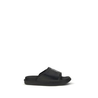 Black Calf Leather Bos Taurus Flat Sandals