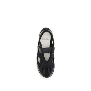 Black Calf Leather Bos Taurus Flat Sandals
