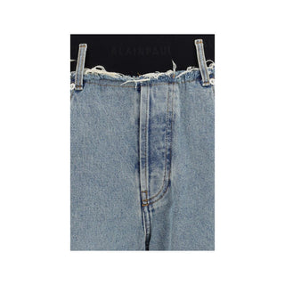 Jeans de mezclilla de algodón azul de cintura alta