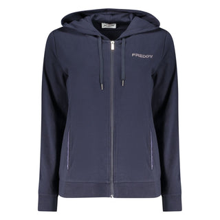 Blauer Kapuzenpullover für Damen aus Baumwolle