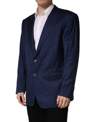 Chaqueta de traje azul de un solo botón con 2 botones