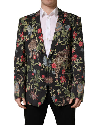 Mehrfarbig Blumen-Leopardenmuster 1 Knopf Herren Anzugjacke
