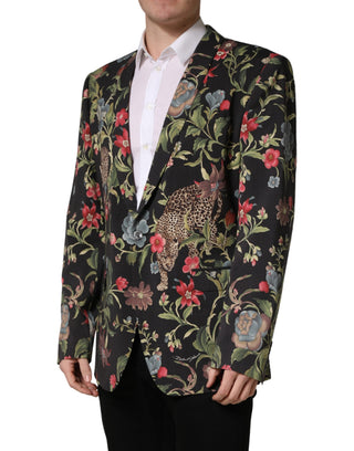 Chaqueta de traje para hombre multicolor con estampado floral y de leopardo, con 1 botón