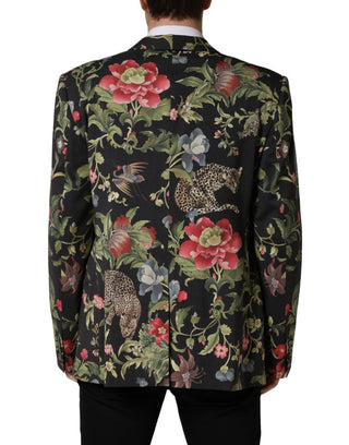 Chaqueta de traje para hombre multicolor con estampado floral y de leopardo, con 1 botón