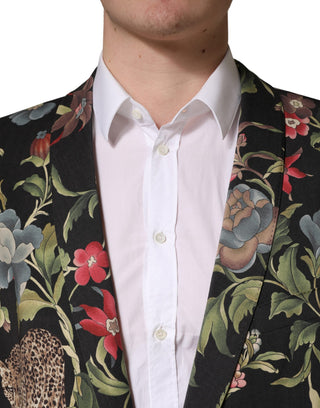 Chaqueta de traje para hombre multicolor con estampado floral y de leopardo, con 1 botón