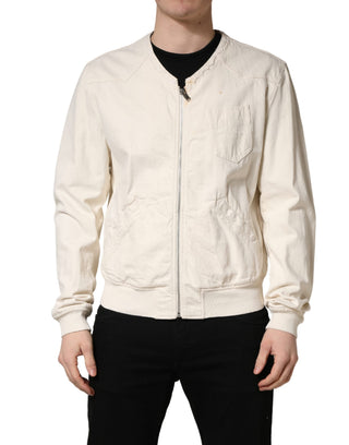 Off White Cotton FullZip Denim Blouson Jacket