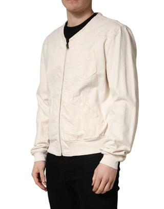 Off White Cotton FullZip Denim Blouson Jacket