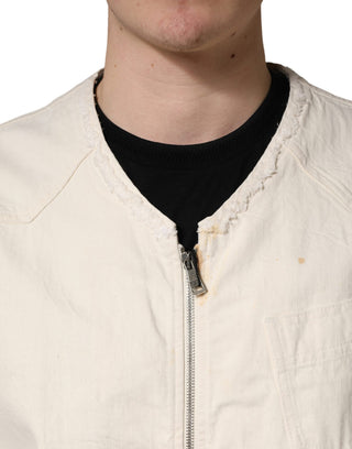 Off White Cotton FullZip Denim Blouson Jacket