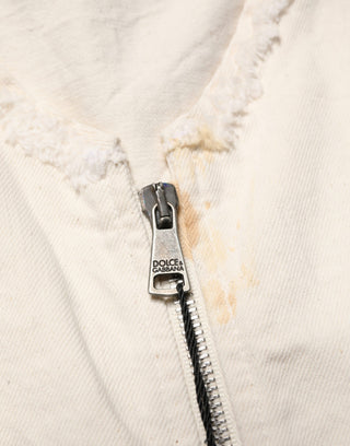 Off White Cotton FullZip Denim Blouson Jacket