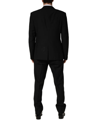 Traje Slim Fit de 3 Piezas para Hombre de Lana y Seda Negro Saxofón