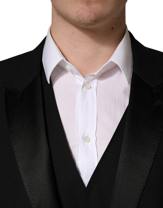 Traje Slim Fit de 3 Piezas para Hombre de Lana y Seda Negro Saxofón