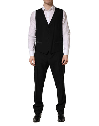 Traje Slim Fit de 3 Piezas para Hombre de Lana y Seda Negro Saxofón
