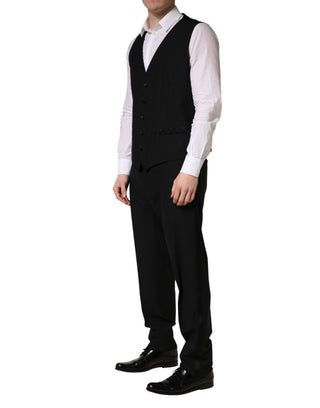 Traje Slim Fit de 3 Piezas para Hombre de Lana y Seda Negro Saxofón