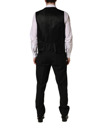 Traje Slim Fit de 3 Piezas para Hombre de Lana y Seda Negro Saxofón