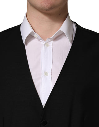 Traje Slim Fit de 3 Piezas para Hombre de Lana y Seda Negro Saxofón