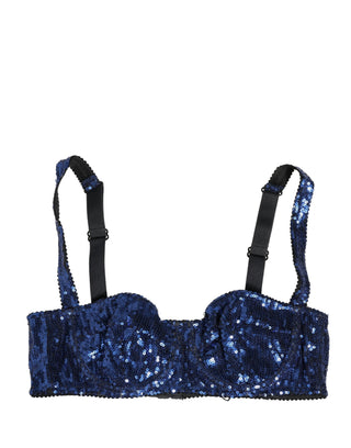 Blue Sequined Nyon Balconnet Bra Underwear