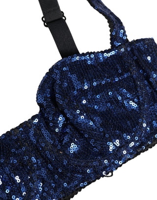 Blue Sequined Nyon Balconnet Bra Underwear