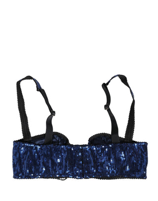 Blue Sequined Nyon Balconnet Bra Underwear