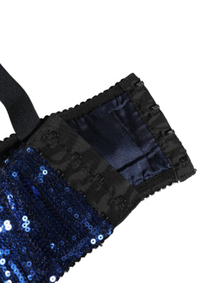 Blue Sequined Nyon Balconnet Bra Underwear