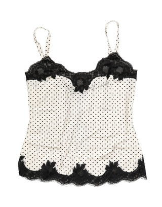 Camisola Blanca con Lunares y Ribete de Encaje