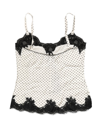Camisola Blanca con Lunares y Ribete de Encaje