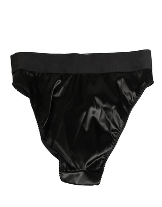 Braga de talle alto de satén negro con logo para mujer