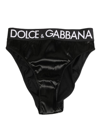 Braga de talle alto de satén negro con logo para mujer