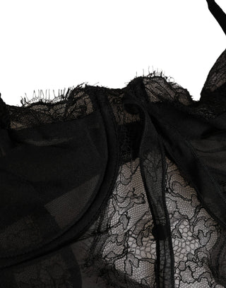 Schwarzes Seiden-Spitzen-Dessous-Hemdchen Unterwäsche